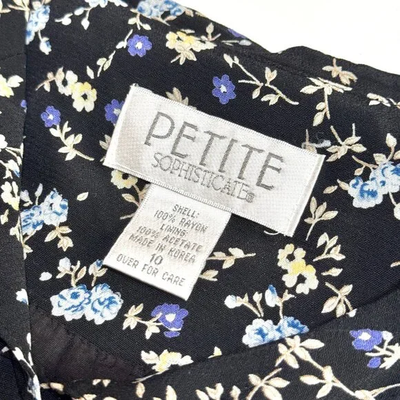 Vtg 90s Petite Sophisticate Button Front Rayon Dress Micro Floral Grunge - Picture 7 of 14